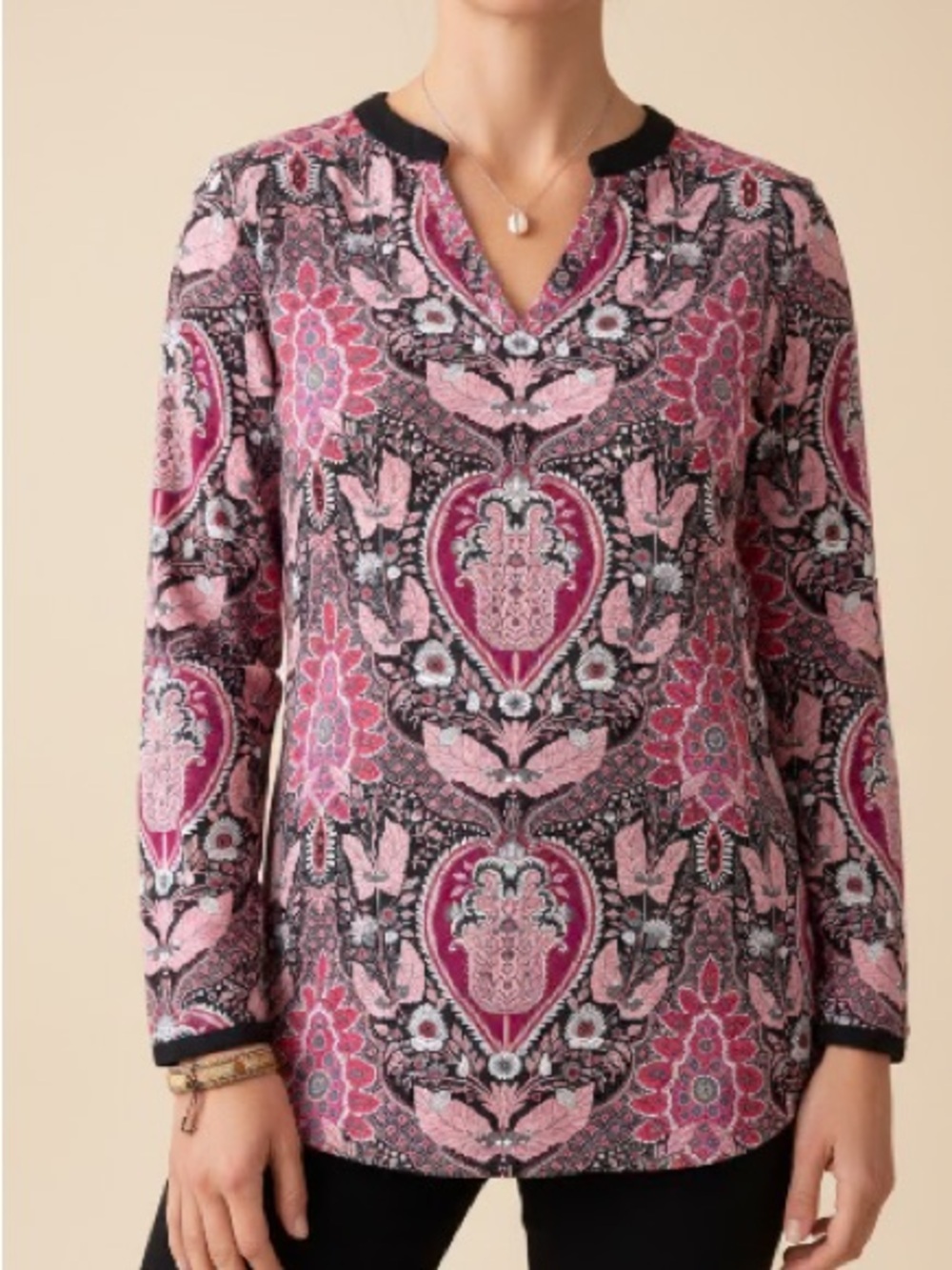 Sigrid Olsen Silk Pink Paisley Mosaic Top Women’s M Artsy Boho Luxery